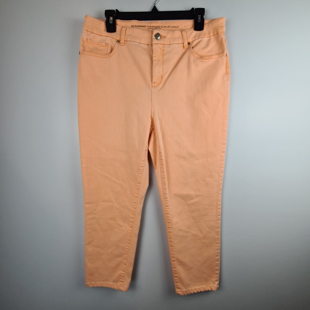 Chico's So Slimming Women's 12R Denim Jeans Peach Girlfriend Slim Leg Cropped